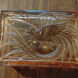 Vintage Glass Trinket Box with Bird Design